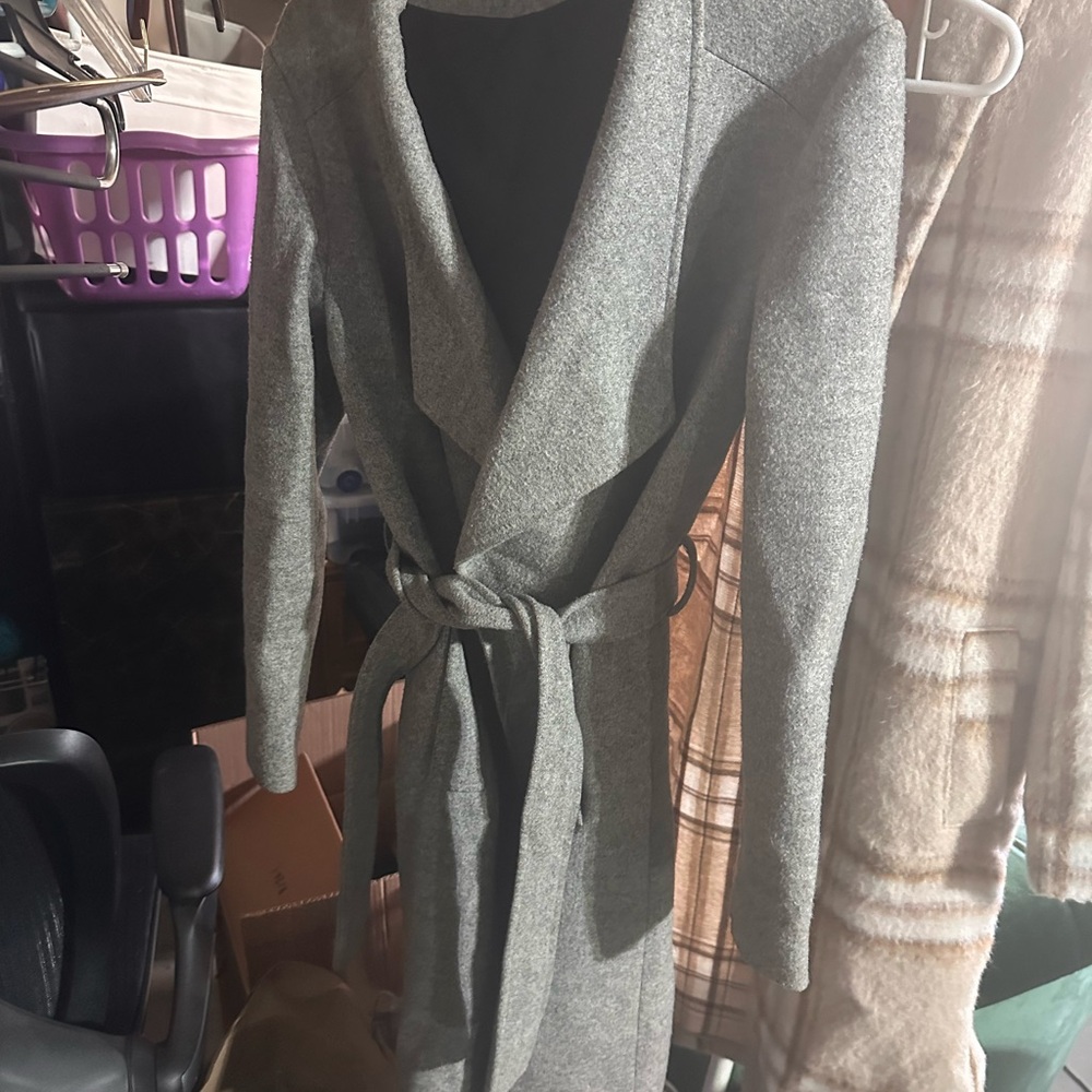 Chic Gray wool-blend Belted Coat